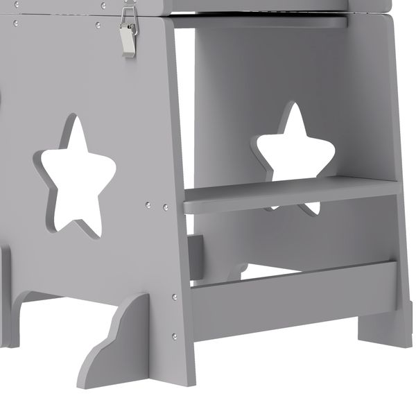 Scala montessori convertibile in set tavolo e sedie con barra di sicurezza, in legno, 60x44.5x86 cm, grigio - 