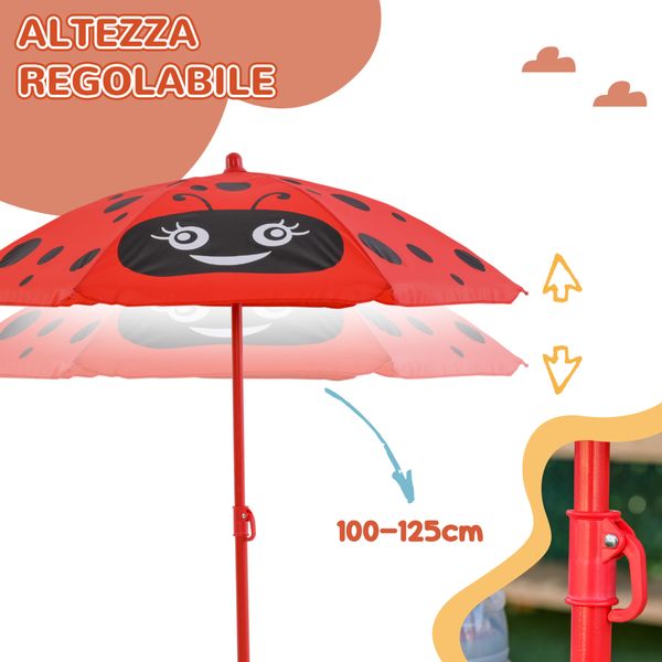 Set tavolo da giardino con 2 sedie pieghevoli, tavolino con sedie da esterno con ombrellone per bambini in metallo e poliestere, rosso - 