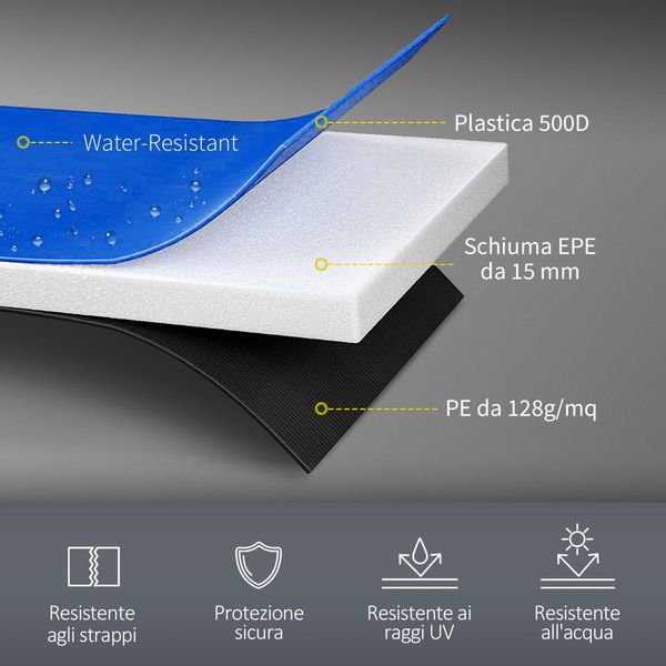 Copertura tappeto elastico ø305x30 cm pieghevole e portatile, in plastica, pe e schiuma, multicolore - 