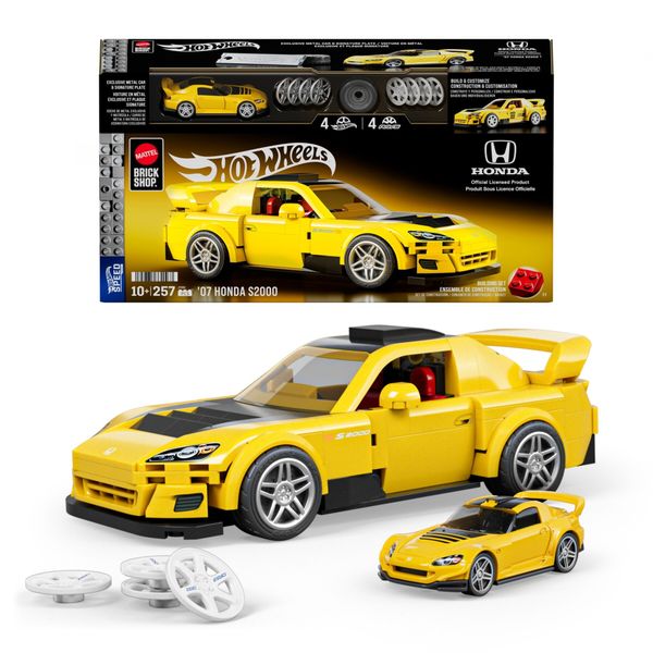 ​​mattel brick shop hot wheels - '07 honda s2000 serie speed, set da costruire con 257 pezzi, dettagli realistici e adesivi per personalizzare l'auto - BRICK SHOP