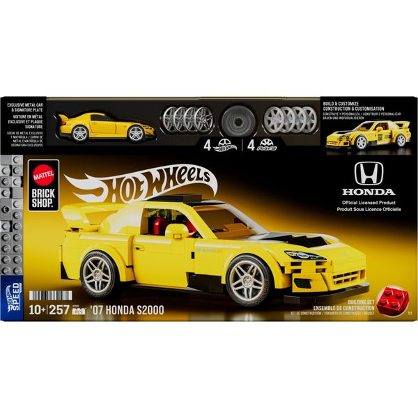 ​​mattel brick shop hot wheels - '07 honda s2000 serie speed, set da costruire con 257 pezzi, dettagli realistici e adesivi per personalizzare l'auto - BRICK SHOP