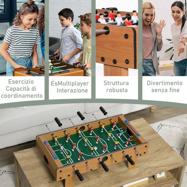 Calcio balilla pieghevole per adulti e bambini con 2 palline e segnapunti, in legno, 69x36.5x22 cm, color legno - 