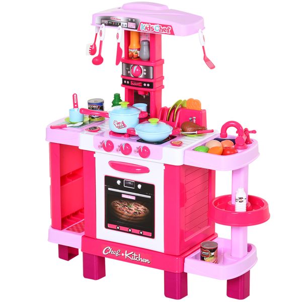 Cucina giocattolo per bambini con 38 accessori inclusi, con luci e suoni realistici, 78x29x87 cm, rosa - 
