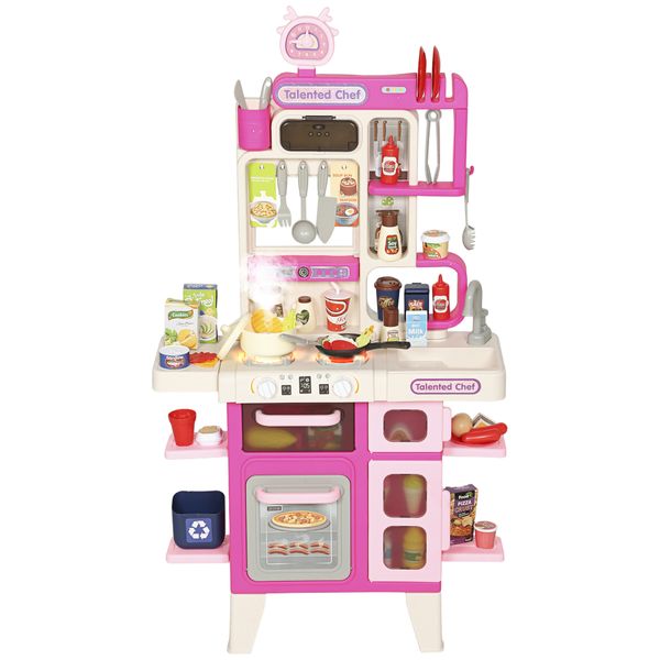 Cucina giocattolo per bambini 3-6 anni con 104 accessori, in pp, pe e abs, 52.5x22x100 cm, rosa - 