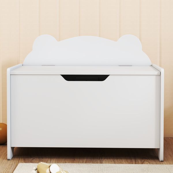 Baule portagiochi in legno a forma di orso e capacità 20 kg 60x38x48 cm, bianco - 