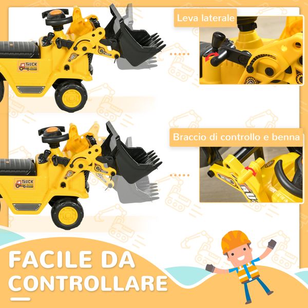 Escavatore per bambini con benna e spazio contenitore a scomparsa, in pp e abs, 80x26.5x39 cm, giallo e nero - 