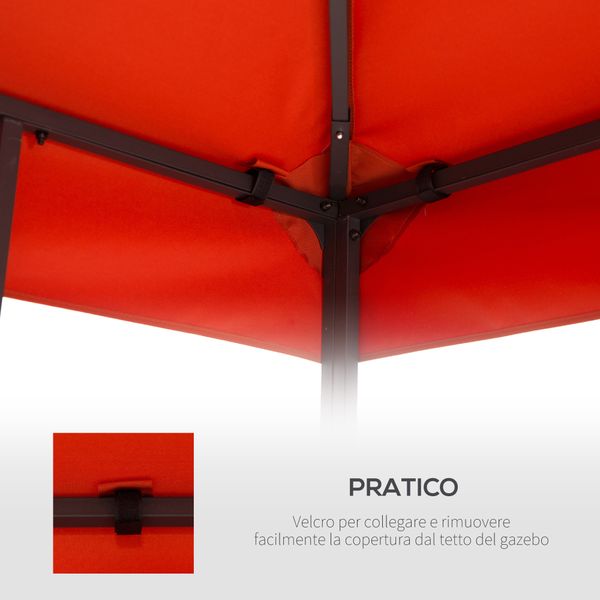 Copertura per gazebo 3x3 m a 2 livelli in poliestere resistente con 8 fori di drenaggio, rosso ruggine - 