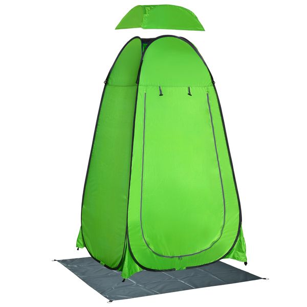 Tenda doccia da campeggio per esterni con porta a cerniera, borsa, portaoggetti e gancio, 126x124x189cm, verde - 
