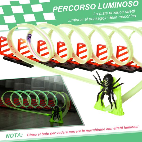 Pista per macchinine con effetti luminosi e automobilina, per bambini da 3-6 anni, 86x67x21cm - 