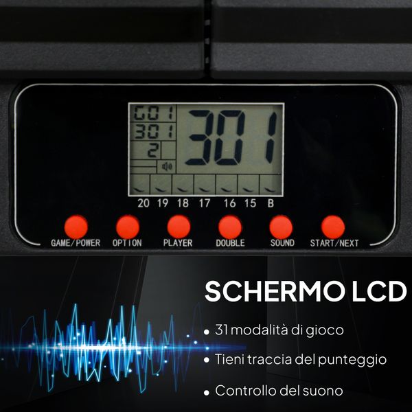 Bersaglio freccette elettronico con 6 freccette e monitor lcd per 31 giochi, 83x45x4 cm, nero e blu - 