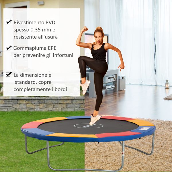 Copertura tappeto elastico ø305x1.5 cm pieghevole e portatile, protezione trampolino da giardino in plastica, pe e schiuma epe, rosso, blu e giallo - 