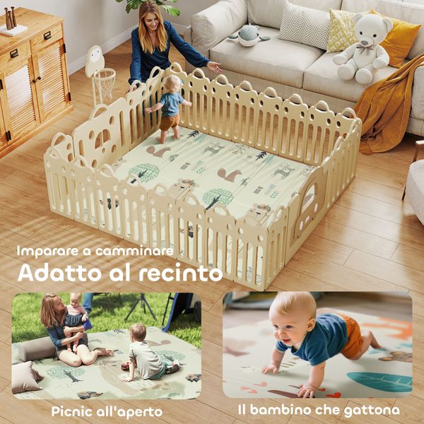 Tappeto per bambini 0-6 anni a tema bosco con superficie impermeabile in xpe multicolore, 196x176x1.5 cm - 