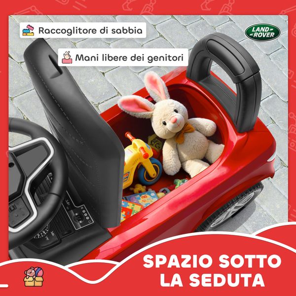Macchina per bambini licenza land rover con clacson e spazio portaoggetti, 65.5x28x42 cm, rosso - 