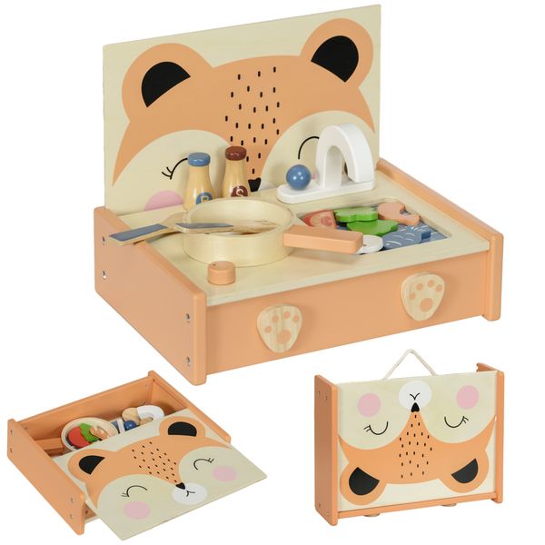 Cucina giocattolo per bambini 3-5 anni con fornello e 12 accessori in legno, multicolore - 