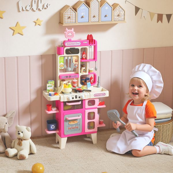Cucina giocattolo per bambini 3-6 anni con 104 accessori, in pp, pe e abs, 52.5x22x100 cm, rosa - 
