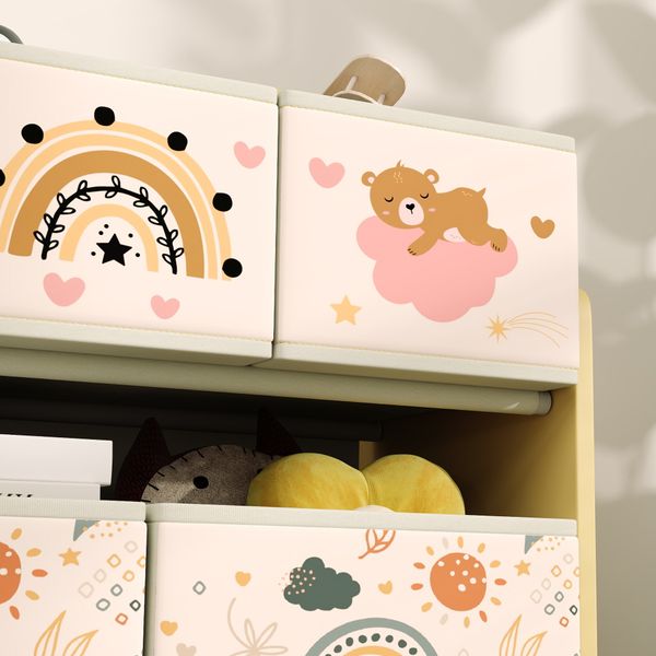 Mobile portagiochi per bambini a 3 livelli con 9 contenitori in tessuto, 93x30x70 cm, giallo - 