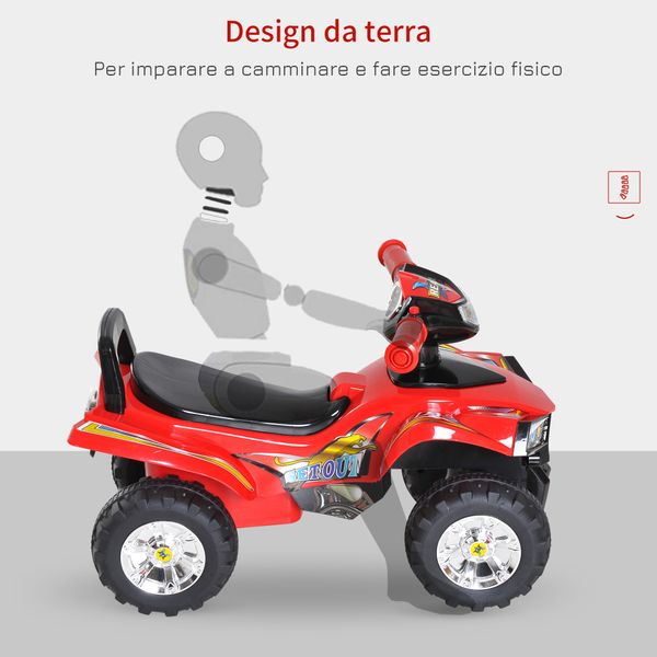 Quad giocattolo per bambini con clacson, musica e luci, 60x38x42 cm, in pp rosso - 
