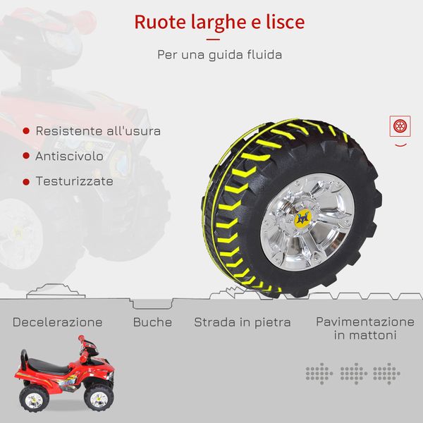 Quad giocattolo per bambini con clacson, musica e luci, 60x38x42 cm, in pp rosso - 