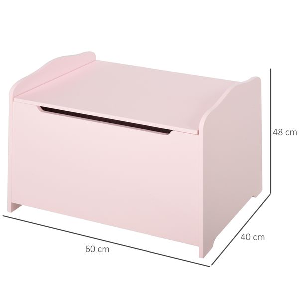 Cassapanca portagiochi in legno, panca contenitore per cameretta coperchio con pistone pneumatico, 60x40x48cm, rosa - 
