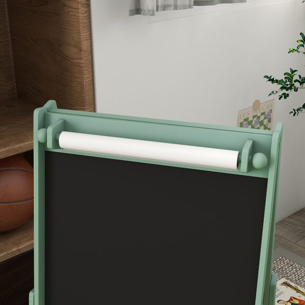 Lavagna per bambini con cavalletto 3 in 1 e 2 contenitori, età 3-8 anni, 54x46.5x93cm, verde - 