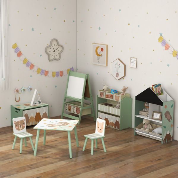 Lavagna per bambini con cavalletto 3 in 1 e 2 contenitori, età 3-8 anni, 54x46.5x93cm, verde - 