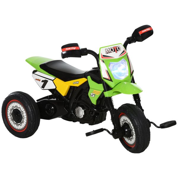 Triciclo per bambini stile moto a pedali con luci e suoni, 3 ruote larghe, età 18-36 mesi, 71x40x51cm, verde - 