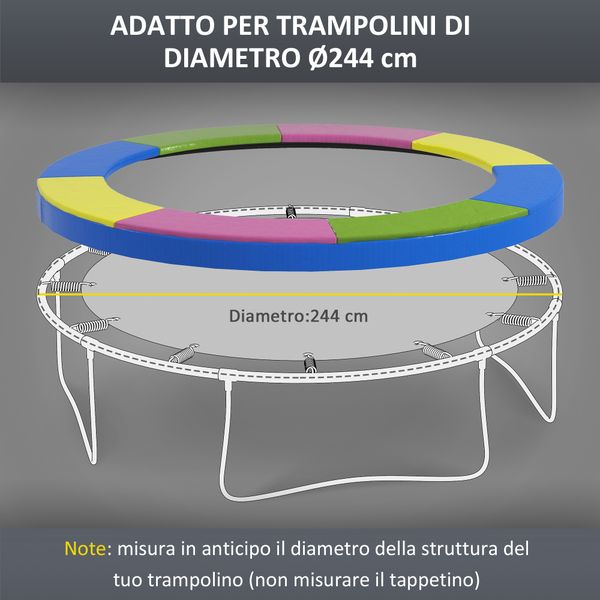 Copertura tappeto elastico ø244x30 cm pieghevole e portatile, in plastica, pe e schiuma, multicolore - 