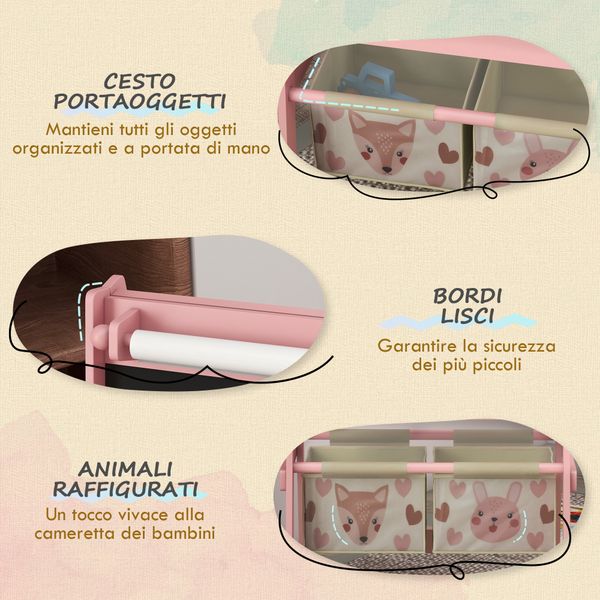 Lavagna per bambini con cavalletto 3 in 1 e 2 contenitori, età 3-8 anni, 54x46.5x93cm, rosa - 