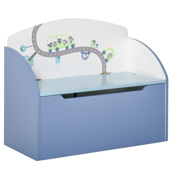 Panca contenitore portagiochi 2 in 1 in legno, cassapanca con schienale per bambini da 3-6 anni, 60x30x50 cm, blu - 