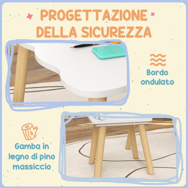 Set tavolo e 2 sedie per bambini con schienale a corona, età 3-6 anni, bianco - 