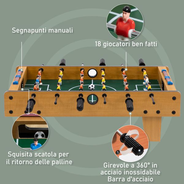 Calcio balilla pieghevole per adulti e bambini con 2 palline e segnapunti, in legno, 69x36.5x22 cm, color legno - 