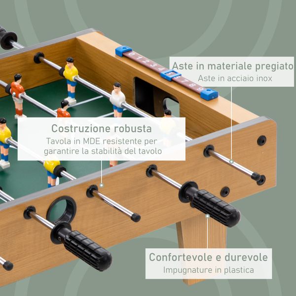 Calcio balilla pieghevole per adulti e bambini con 2 palline e segnapunti, in legno, 69x36.5x22 cm, color legno - 