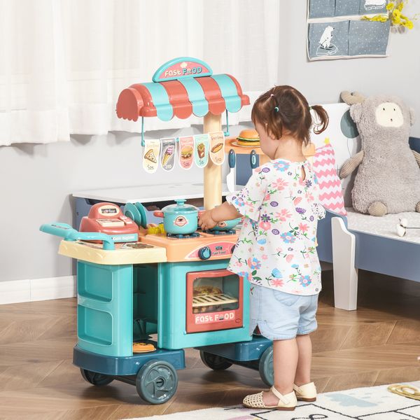 Cucina giocattolo per bambini 3-6 anni, caffetteria ristorante con 50 accessori inclusi, 79.5 x 33 x 90.5cm - 