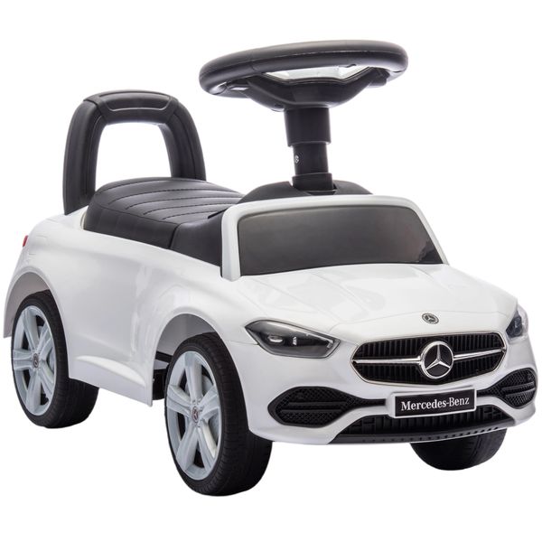 Macchina per bambini licenza mercedes benz con clacson e spazio portaoggetti, 65x28x39 cm, bianco - 