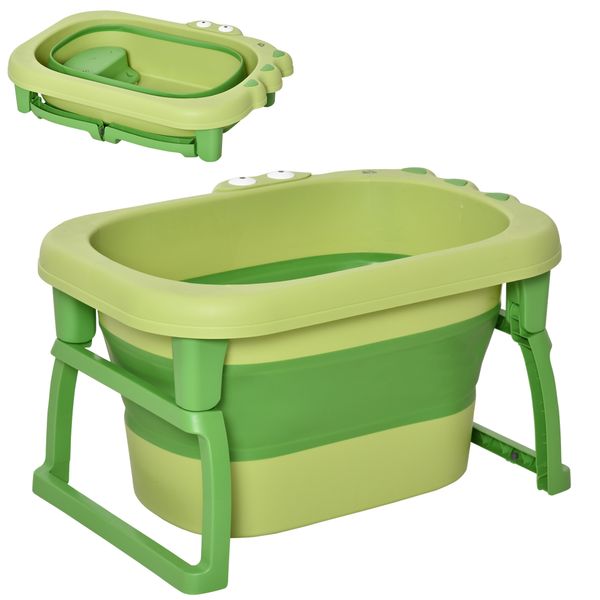 Vaschetta bagnetto pieghevole per bimbi 0-6 anni in plastica antiscivolo verde, 75.3x55.4x43cm - 