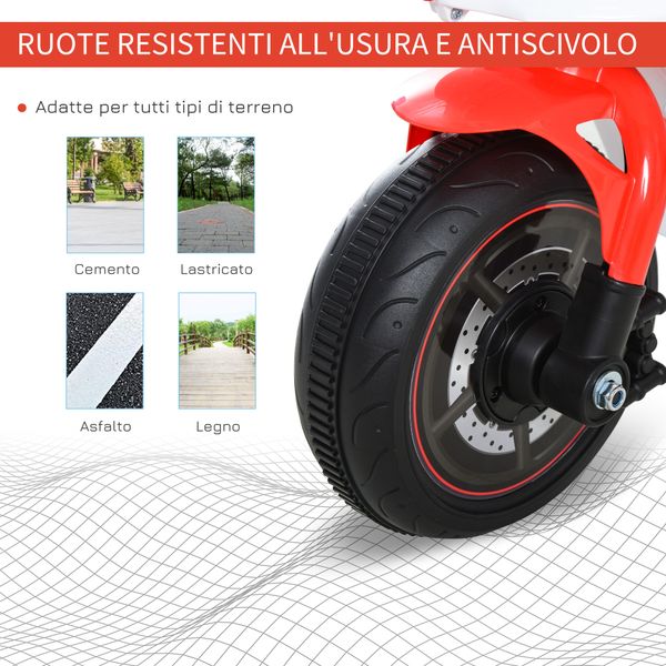 Moto giocattolo a 3 ruote per bambini 18-36 mesi, motocicletta cavalcabile stile polizia con musica e fari senza pedali in pp e metallo bianco e rosso - 