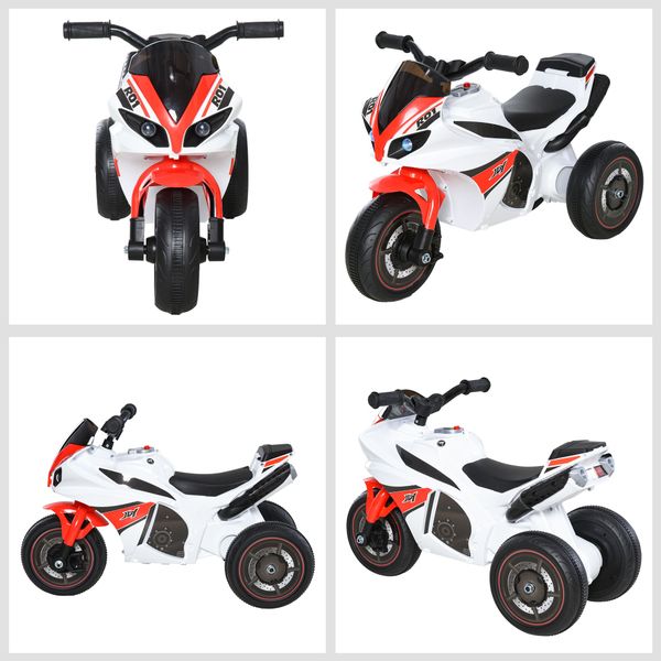 Moto giocattolo a 3 ruote per bambini 18-36 mesi, motocicletta cavalcabile stile polizia con musica e fari senza pedali in pp e metallo bianco e rosso - 