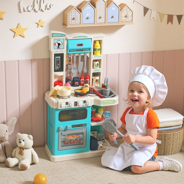 Cucina giocattolo per bambini 3-6 anni con 92 accessori, in pp, pe e abs, 44.5x24x79 cm, verde - 