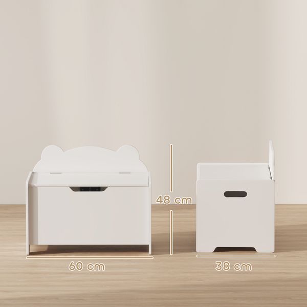 Baule portagiochi in legno a forma di orso e capacità 20 kg 60x38x48 cm, bianco - 