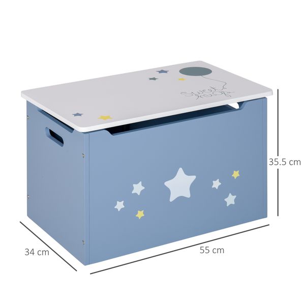 Cassapanca baule portagiochi in legno blu e bianco, panca per cameretta bambini 55 x 34 x 35.5 cm - 