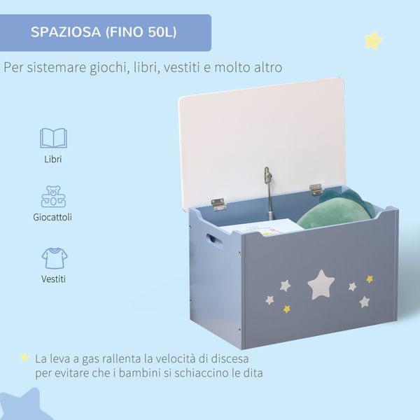 Cassapanca baule portagiochi in legno blu e bianco, panca per cameretta bambini 55 x 34 x 35.5 cm - 