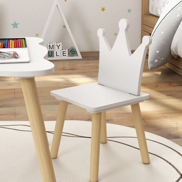 Set tavolo e 2 sedie per bambini con schienale a corona, età 3-6 anni, bianco - 