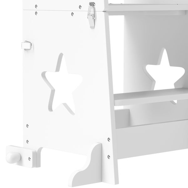Scala montessori convertibile in set tavolo e sedie con barra di sicurezza, in legno, 60x44.5x86 cm, bianco - 