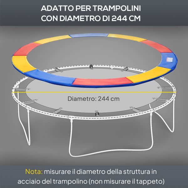 Copertura imbottita bordo trampolino, protezione per tappeto elastico giaridno in plastica, ø244cm, multicolore - 