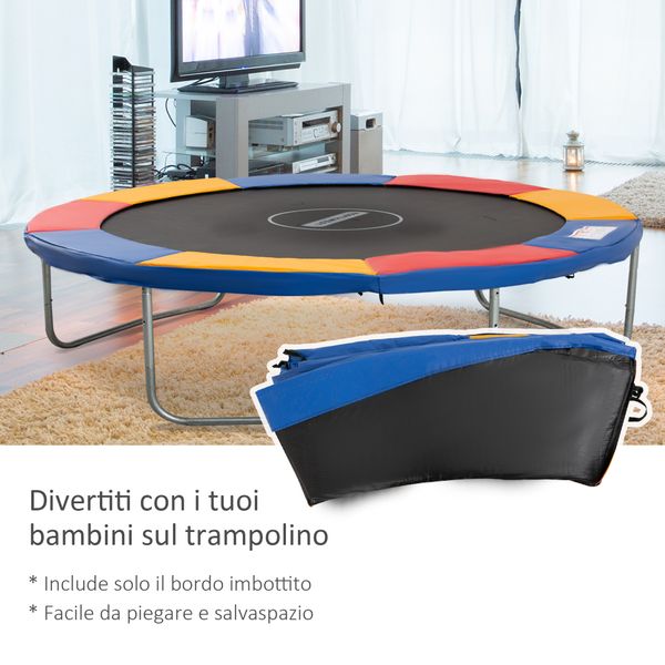 Copertura tappeto elastico ø305x1.5 cm pieghevole e portatile, protezione trampolino da giardino in plastica, pe e schiuma epe, rosso, blu e giallo - 