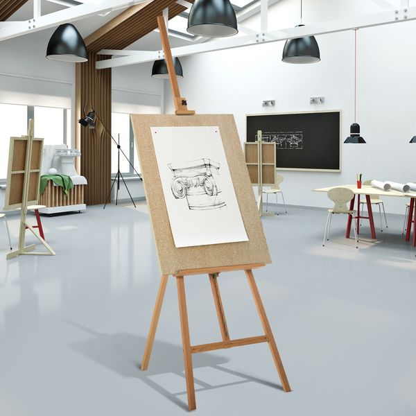 Cavalletto per pittura treppiede con supporto per tela regolabile in legno di faggio, 65x68x174-230 cm - 