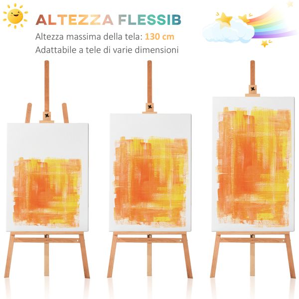 Cavalletto per pittura treppiede con supporto per tela regolabile in legno di faggio, 65x68x174-230 cm - 