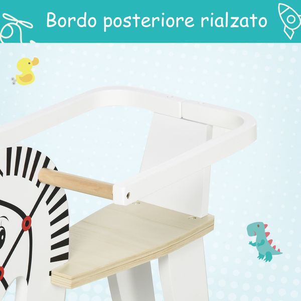 Cavallo a dondolo classico in legno per bambini 1-3 anni con bordo, maniglie e poggiapiedi, 68x26.5x48cm, bianco - 