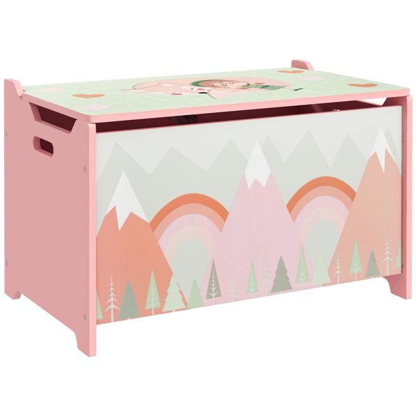 Baule portagiochi per bambini con coperchio e cerniera di sicurezza in mdf, 60x37x39cm, rosa - 