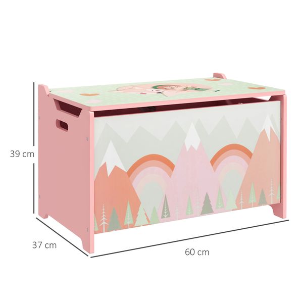 Baule portagiochi per bambini con coperchio e cerniera di sicurezza in mdf, 60x37x39cm, rosa - 